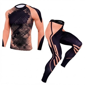 Men's Eco-Friendly <b>Compression</b> Tracksuit Four-Way Stretch Sweat-Wicking Breathable Fabric Elastic Waist <b>Long</b> <b>Sleeve</b> <b>Shirt</b> Pants - Product Image 1