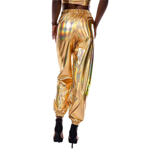 Pantalones Cargo Metálicos Líquidos Brillantes Dorados, Sexys y a la Moda para Mujer, Ideales para Fiestas Navideñas - Product Image 4