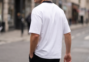 เสื้อยืดคอกลมชายสีขาวแต่งขอบสีดำ |   เสื้อเชิ้ตพรีเมียมผ้าฝ้าย 100% 240 GSM SUBHAY รุ่นซัมเมอร์ ทรงโอเวอร์ไซส์ หนานุ่ม - Product Image 2