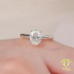 Elegant Oval Cut Moissanite <b>Diamond</b> <b>Ring</b> 925 Sterling Silver Solitaire Engagement Wedding Jewelry For Women By Trisha Jewels - Product Image 2