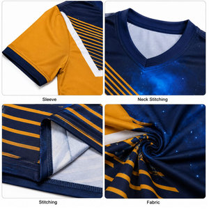Conjunto de Uniforme de Fútbol para Hombre con Patrón de Estrellas, Jersey y Pantalones Cortos Sublimados en Azul y Dorado, Cuello en V, Absorbe la Humedad, Ropa para Todas las Temporadas - Product Image 6