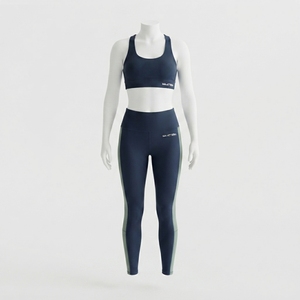 Ensemble de yoga pour femmes, bleu marine et vert, avec soutien-gorge de sport et leggings taille haute, idéal pour la gym, le fitness et l'entraînement - Product Image 1