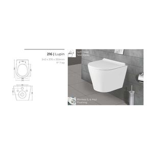 Inodoro suspendido de pared de diseño moderno y resistente, con forma de lupin, 540x370x350mm, de cerámica, para uso comercial en baños. - Product Image 3