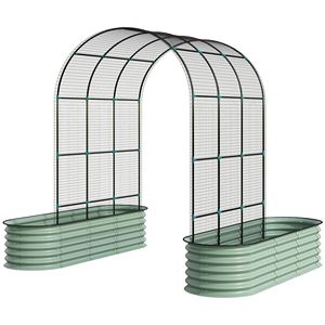 Fioriera rialzata zincata con traliccio ad arco e rete per piante rampicanti, per ortaggi, fiori ed erbe aromatiche - Product Image 1