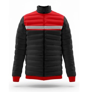 Nouveau manteau matelassé en duvet rouge et noir pour homme, col montant, fermeture éclair, vêtement d'extérieur décontracté, couleur unie, respirant, en polyester, pour l'hiver - Product Image 6