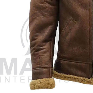 Brown <b>Leather</b> Bomber <b>Jacket</b> With Sheep Fur Lining Turn-down Collar Zipper Closure <b>Winter</b> Warm Moto Biker Style Plus Size - Product Image 4