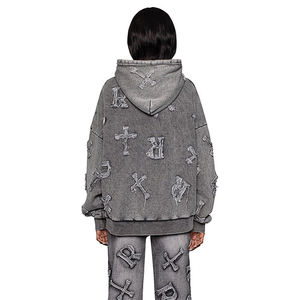 Proveedor de Fábrica de Sudaderas con Efecto Ácido OEM, Sudadera de Algodón Lavado con Diseño Urbano para Venta al por Mayor - Product Image 4