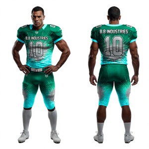 Uniformes de Fútbol Americano Estilo Profesional Color Verde Azulado, Jersey Personalizado con Pantalones Número 10, Equipación Completa para Equipo de B.B Industries - Product Image 5
