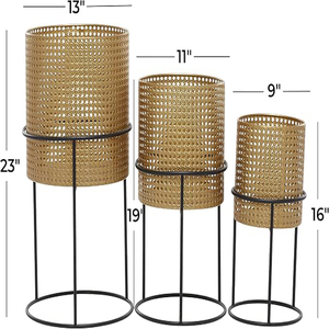 Metal Indoor Outdoor Planter Rattan Weave Inspired <b>Large</b> Planter <b>Pot</b> with Removeable Ring Stands, Set of 3 Planters - Product Image 3