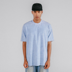 Acid Wash Regular Fit Turtleneck <b>Tie</b>-Dye Short Sleeve <b>Knitted</b> 100% Cotton Breathable Hip Hop Men's T-Shirt - Product Image 3