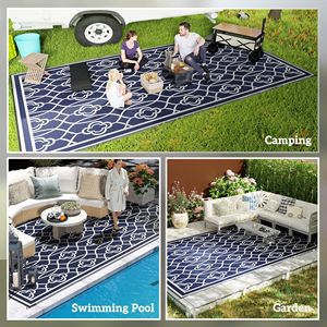Tappeto da Esterno Reversibile con Motivo Lanterne Blu e Bianche 9FT X 18FT in Paglia Plastica Impermeabile con Borsa per il Trasporto - Product Image 5
