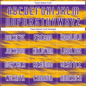 Conjunto de Uniforme de Voleibol Personalizado, Estampado Abstracto Morado y Amarillo, Manga Corta, Nombre y Número del Equipo - Product Image 3