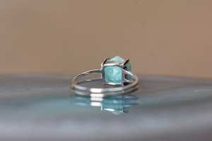 Bague hexagonale en amazonite à double bande en argent sterling 925, bague de fiançailles hexagonale unique en amazonite, bijoux - Product Image 2