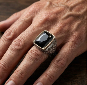 Men's 925 Sterling Silver Two Tone Plated 10x16mm Rectangle Shape Black Onyx Gemstone Signet <b>Ring</b> Everyday Wear <b>Fine</b> Jewelry - Product Image 4