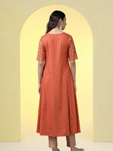 Kurta Anarkali en rayonne à imprimé zig-zag, grande taille, courte, orange, pour femme, séchage rapide, tenue décontractée d'été - Product Image 2