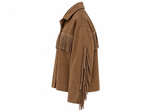 Chaqueta de Cuero Marrón con Flecos para Mujer, Prenda Exterior con Botones Frontales, Corte Regular, Abrigo Casual de Invierno, OEM Personalizado - Product Image 3