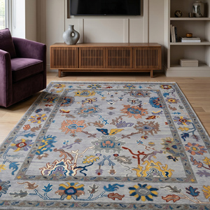 Tapis de luxe classique multicolore en laine noué à la main avec motif floral à poils ras pour salon - Product Image 3
