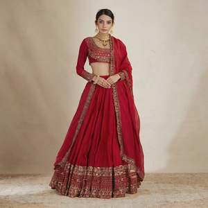 Lehenga Choli de Seda para Mujer con Dupatta Bordada, Traje Tradicional Indio, Atuendo Étnico para Todas las Temporadas - Product Image 1