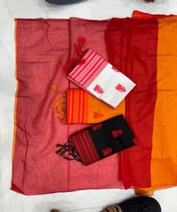 Sari en soie noir et rouge, robe de mariage indienne traditionnelle avec motif à bordure, longueur au sol pour femmes - Product Image 3