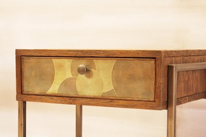 Midcentury Modern Teak Wood Nightstand with Drawer and Shelf Bronze <b>Knob</b> Design - Product Image 2