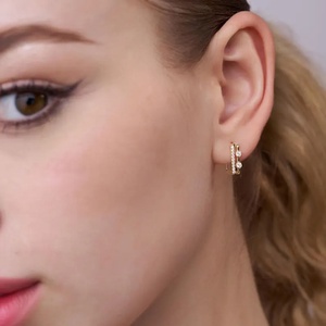 10k/14k/18k Luxury Women's Solid Gold Lab Grown Diamond Brilliant Cut IGI Certified Trendy Double Hoop Everyday Earrings - Product Image 3