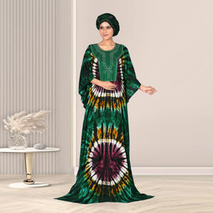 Kaftan Farasha en Rayonne à Motif Abstrait Artistique, Col Orné, Coupe Ample et Élégante, Longueur au Sol, Idéal pour l'Aïd, le Ramadan et la Prière - Product Image 1