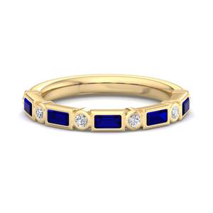 Anillo apilable de lujo con bisel de diamantes talla baguette y redondos brillantes en oro rosa y zafiro azul, joyería de moda para mujer - Product Image 4