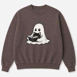 Halloween Ghost <b>Cat</b> Eco-Friendly Breathable Heat Transfer Plastisol DTF Print <b>Sweatshirt</b> Custom Women Hoodie Crew Neck Autumn - Product Image 3