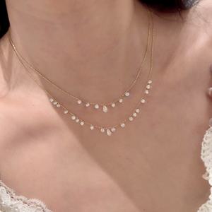 สร้อยคอทองคำขาว 18K หรูหรา ประดับเพชรธรรมชาติทรงหยดน้ำ พร้อมจี้รูปหยดน้ำ ดีไซน์แบบ Eternity Strand Choker เหมาะสำหรับงานแต่งงาน - Product Image 4