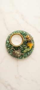 Support de bougie circulaire en pierre mosaïque avec ornements tortue et poisson pour artisanat naturel, idéal pour les diya en cristal et les plateaux de Puja - Product Image 6