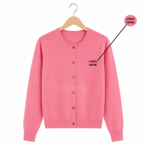 Cosh International Sorority Acrylic - Cárdigan de punto rosa para mujer, manga larga, cuello redondo, color liso, informal, con botones al frente - Product Image 1