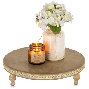 Natural Wooden Serving <b>Riser</b> Stand Rectangular Wood Display Platform with Raised Legs Rustic Kitchen Countertop Food Serving - Product Image 1