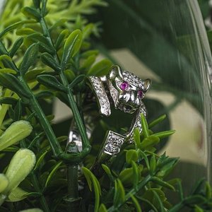 18K White <b>Gold</b> Plated Zircon Panther <b>Ring</b> <b>Set</b> - Product Image 6