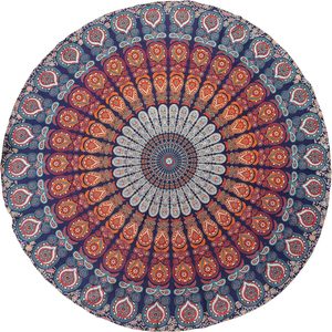 Tapiz Redondo con Borlas para Colgar en la Pared, Estilo Ombre Hippie Mandala Bohemio Indio, Mantel de 70 Pulgadas (178 cm) Azul Marino - Product Image 1