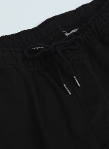 Premium Cotton <b>Trousers</b> For Men Black Solid Relaxed Fit Mid Rise Regular Pants <b>With</b> <b>Elasticated</b> <b>Waistband</b> And Drawstring Closure - Product Image 2