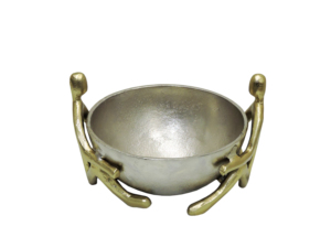 Moderna tazón decorativa de aluminio fundido con asas de latón con figuras humanas – Elegante escultura abstracta metálica para llaves o plato de potpourri - Product Image 2