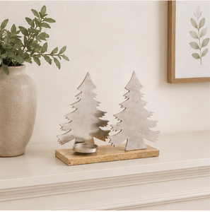 High Quality Silver Metal Christmas Tree Tealight Candle Holder With Sustainable Mango Wood Base Handmade Eco-Friendly Holiday - Product Image 2