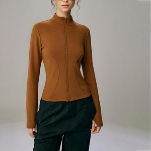 Women's Mock Neck Full Sleeve <b>Yoga</b> <b>Jackets</b> Custom Solid Color Zipper Front Breathable Stretch Skinny Fit Athletic Wear <b>Jackets</b> - Product Image 3