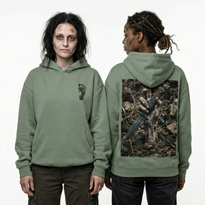 Sudadera con Capucha Gris Personalizada con Gráfico de Estatua de la Libertad Zombi, Estampado Artístico con Efecto Salpicado, Estilo Urbano Desgastado - Product Image 3