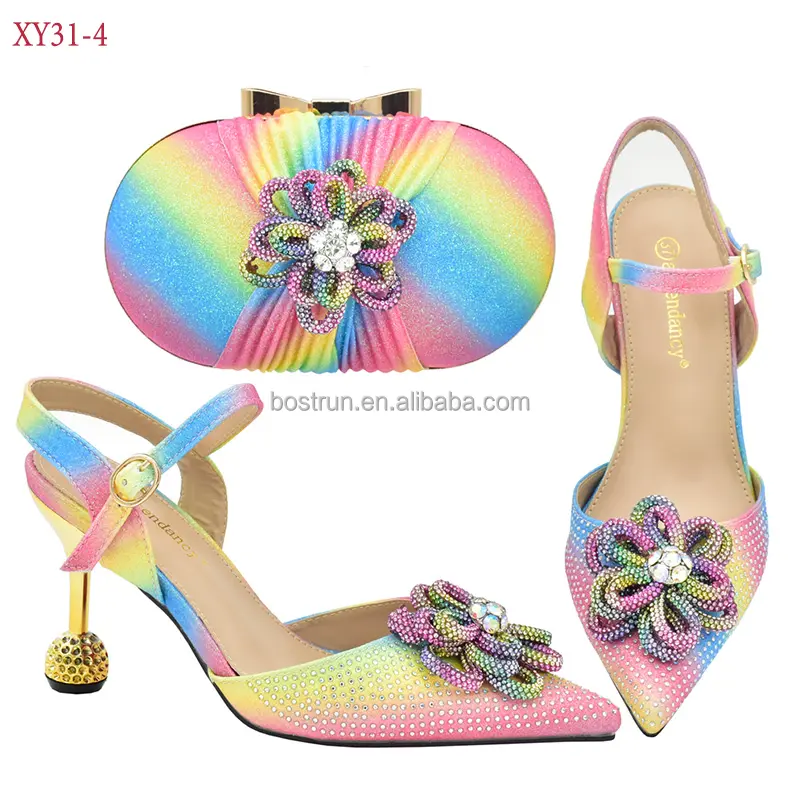 XY31 Charming wedding/party lady high heel sandal with purse nice shoes and clutch bag sets with stones in red heel height