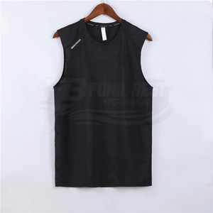 เสื้อกั๊กถักโพลีเอสเตอร์ผู้ชาย สีพื้น ปักโลโก้ด้านหน้าได้ แห้งเร็ว ระบายอากาศดี เหมาะสำหรับออกกำลังกาย สวมใส่สบาย ขายดี - Product Image 2