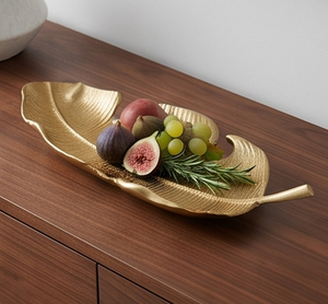 Elegante Plato Decorativo de Metal con Forma de Hoja Dorada y Diseño de Frutas para Uso Residencial, un Elegante Adorno para la Mesa - Product Image 4
