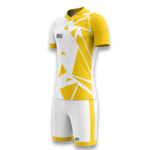 Conjunto de Uniforme de Fútbol Personalizado para Hombre, Blanco y Amarillo, con Diseño Geométrico, Cuello en V, Manga Corta, Transpirable, de Poliéster, Ajuste Atlético - Product Image 2