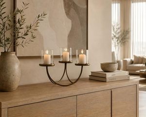 Support de bougie en métal à 3 bras avec abat-jour en verre, support de bougie décoratif pour la décoration de la maison, centre de table - Product Image 3