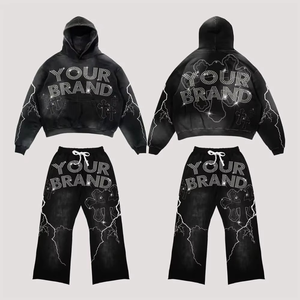 ชุดลำลองผู้ชายผ้าฝ้าย 100% ประดับเพชรเทียม ชุดเซ็ต 2 ชิ้น กางเกงขาบานพร้อมเสื้อครอป รับสกรีนโลโก้ตามสั่ง - Product Image 5