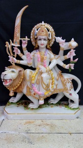 Estatua de mármol Durga, sentado en el Señor León - Product Image 3