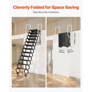 Scala Pieghevole in Acciaio a 12 Gradini per Uso Domestico, Montaggio a Parete, Capacità 660LBS/299.4KG, Adatta per Altezza Soffitto 9.5-10ft - Product Image 6