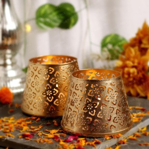 The Purple Tree Metal Gold <b>Tealight</b> Holder Pack Of 2 Die Cut Floral Design Home Decor - Product Image 4