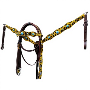 Ensemble de clous de selle de cheval en cuir de vachette de qualité supérieure perlé Western Show collier de poitrine et tête franges multifonctionnelles léger - Product Image 1