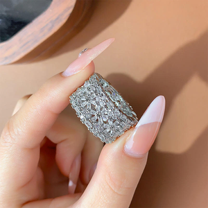 Iced Out Moissanite Diamond <b>Ring</b> 925 <b>Silver</b> Wide Band Baguette Round Cut Luxury <b>Statement</b> <b>Ring</b> - Product Image 4